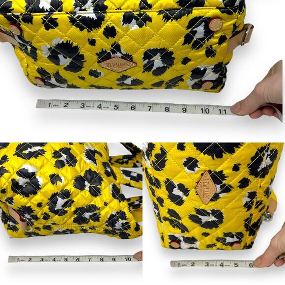 MZ Wallace Sutton Deluxe Medium Woven Quilted Crossbody Tote Bag Yellow Leopard - Picture 9 of 10